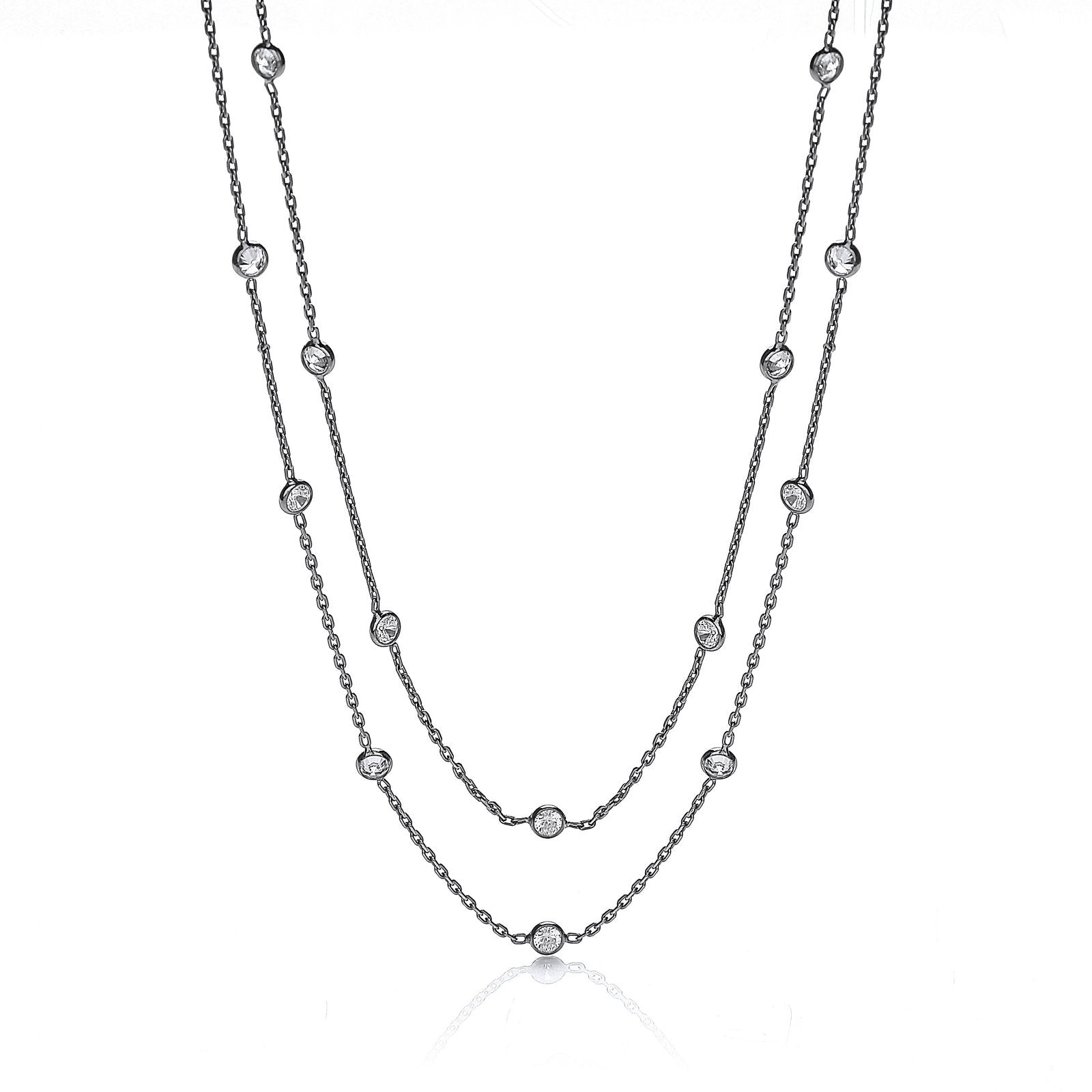 Ruthenium Coated Rubover 23 Cz's Necklace 38"