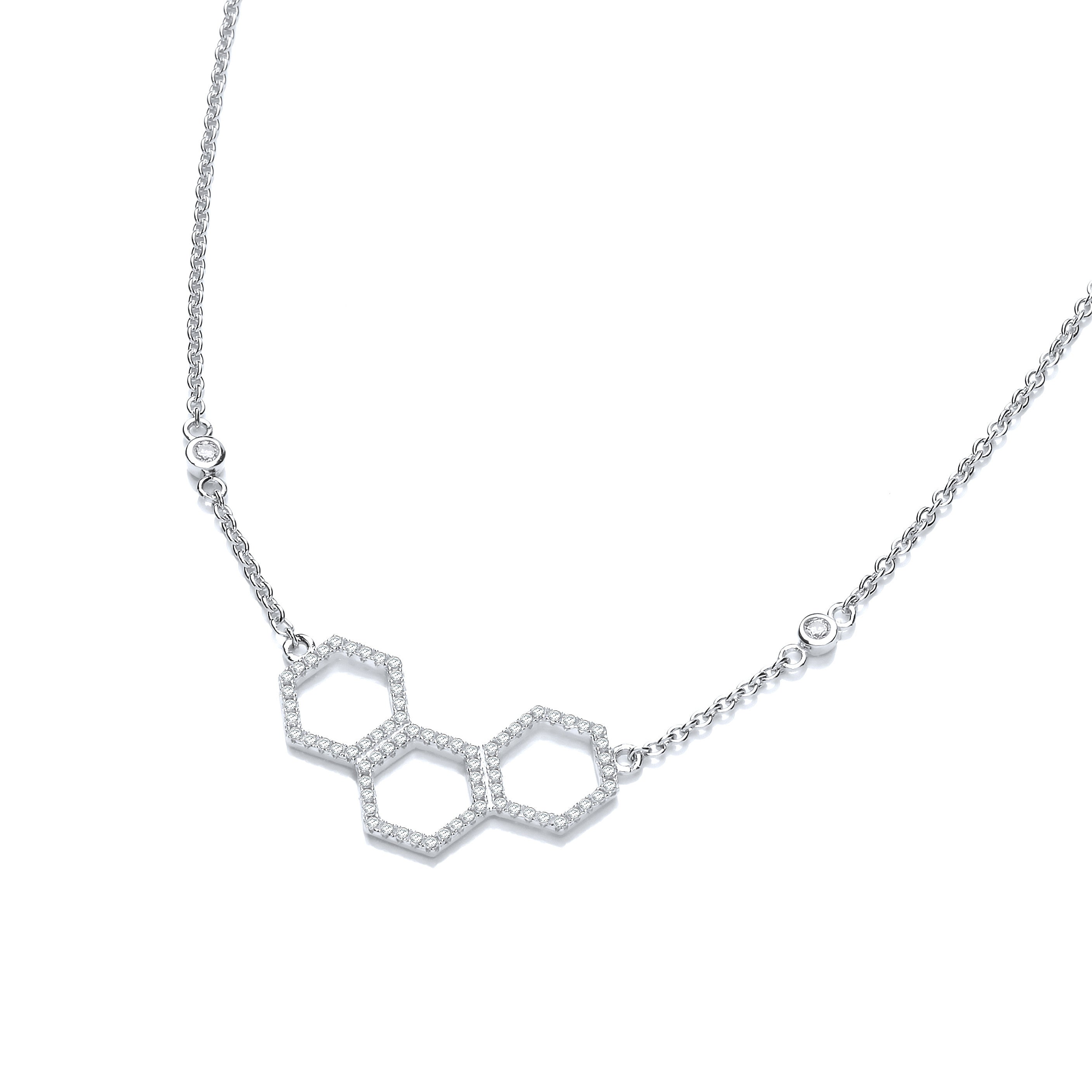 Honeycomb Style Pendant Silver Cubic Zirconia Necklace - Silver