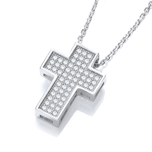 Micro Pave' Cross with Chain - Silver