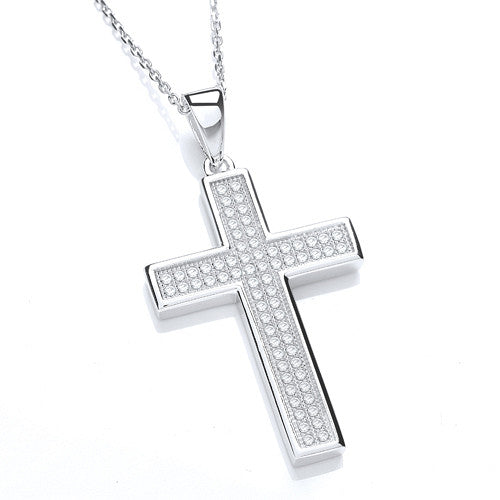 Micro Pave' Cross with Chain - Silver