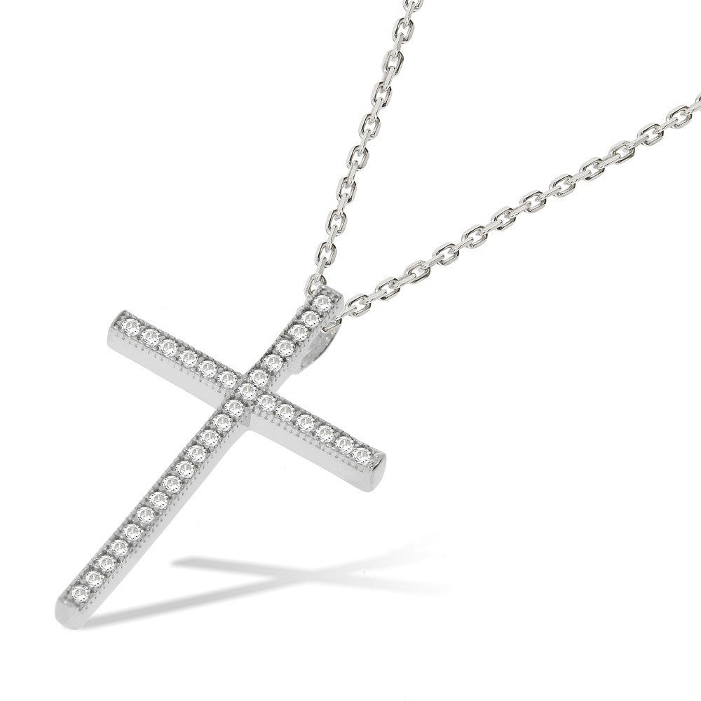Micro Pave Cubic Zirconia Cross with Chain - Silver