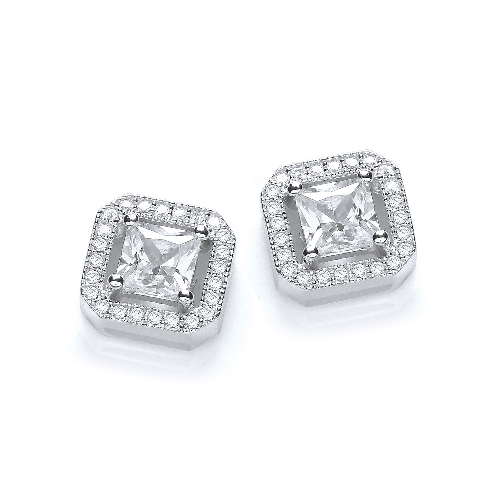 Micro Pave' Princess Cut Cubic Zirconia Fancy Stud - Silver