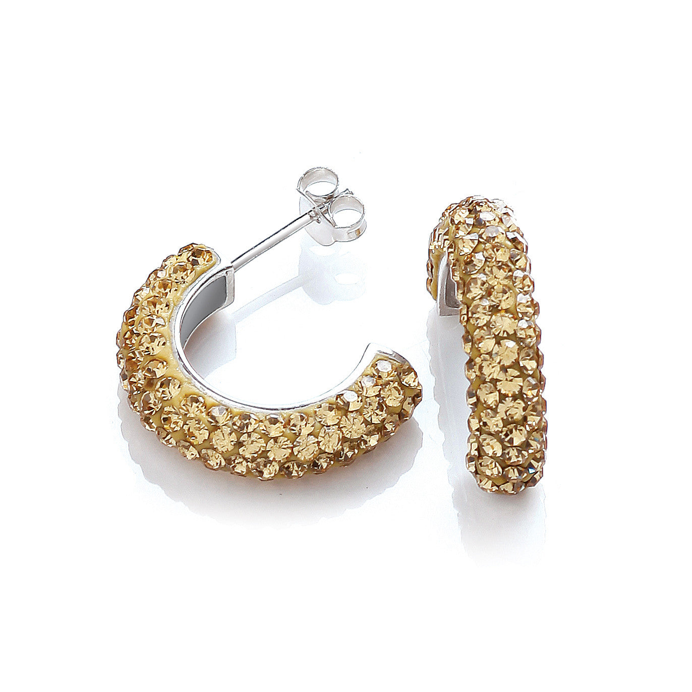 Half Hoop Stud with Champagne Cubic Zirconia - Silver