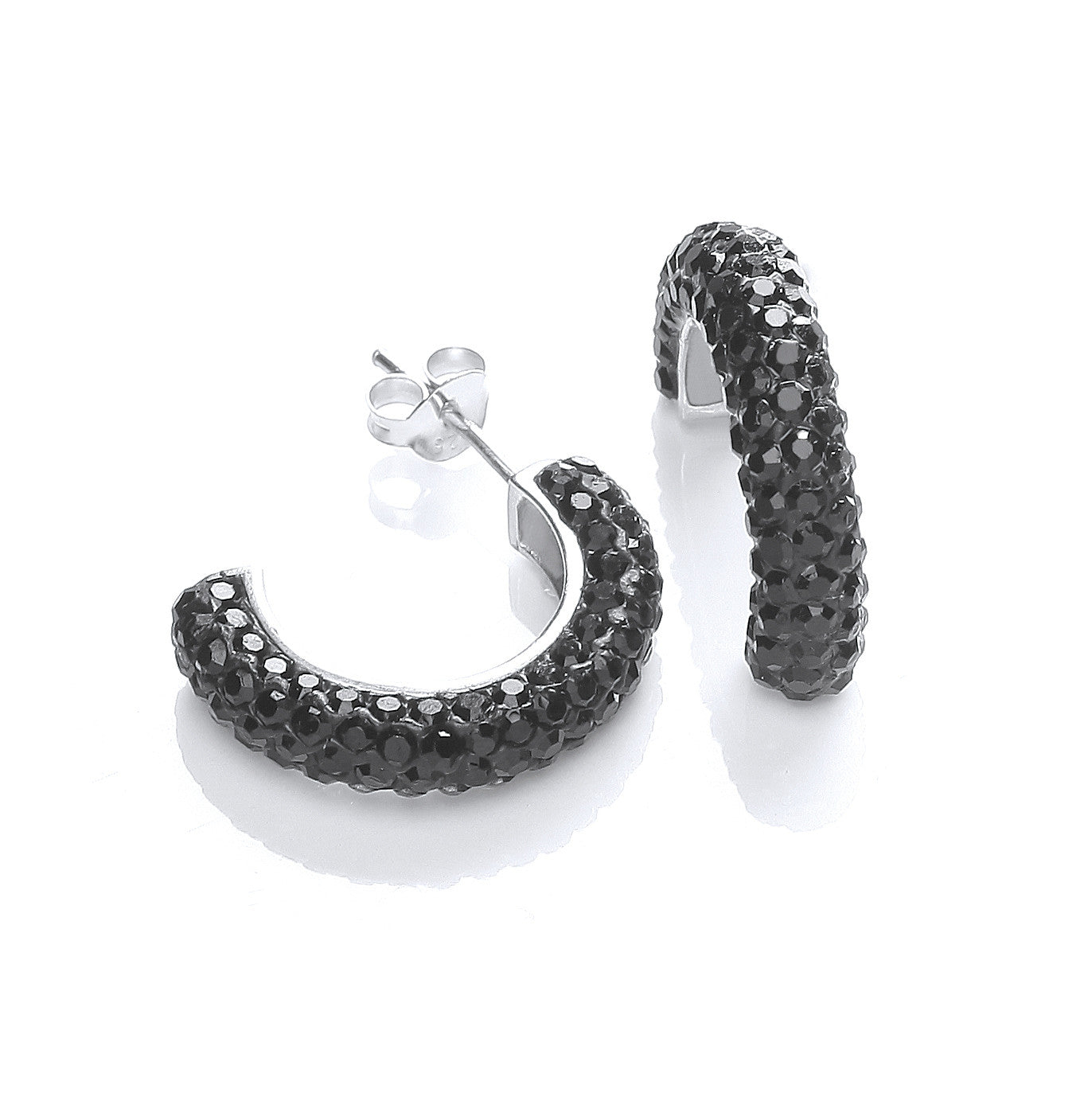 Half Hoop Stud with Black Cubic Zirconia - Silver