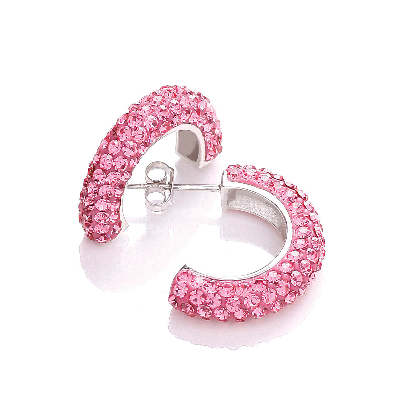 Half Hoop Stud with Pink Cubic Zirconia - Silver