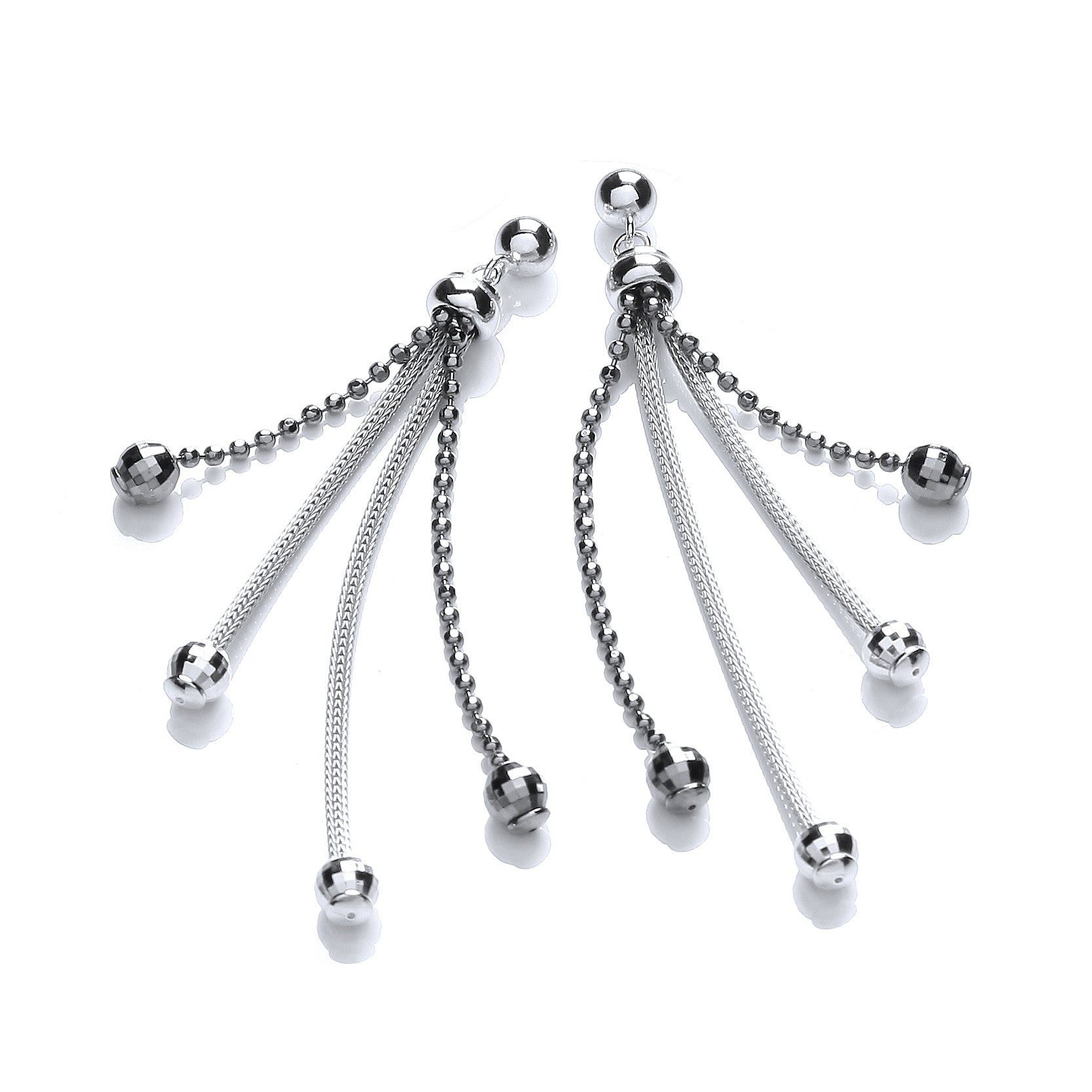 Two Strand & 2 Ruthenium Drop Earrings - Silver