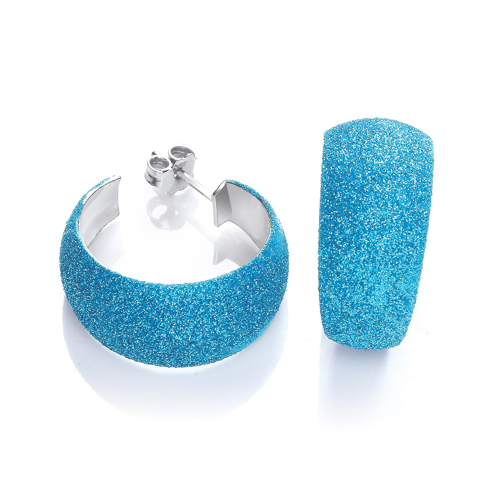 Moondust Finish Blue Colour Rh.Plated Earrings - Silver