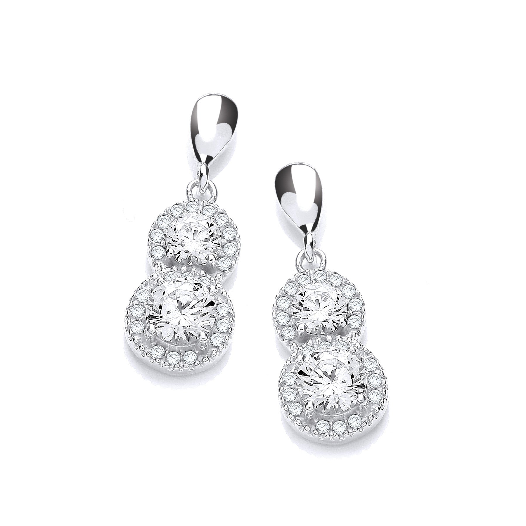 Micro Pave' White Cubic Zirconia Drop Earrings - Silver