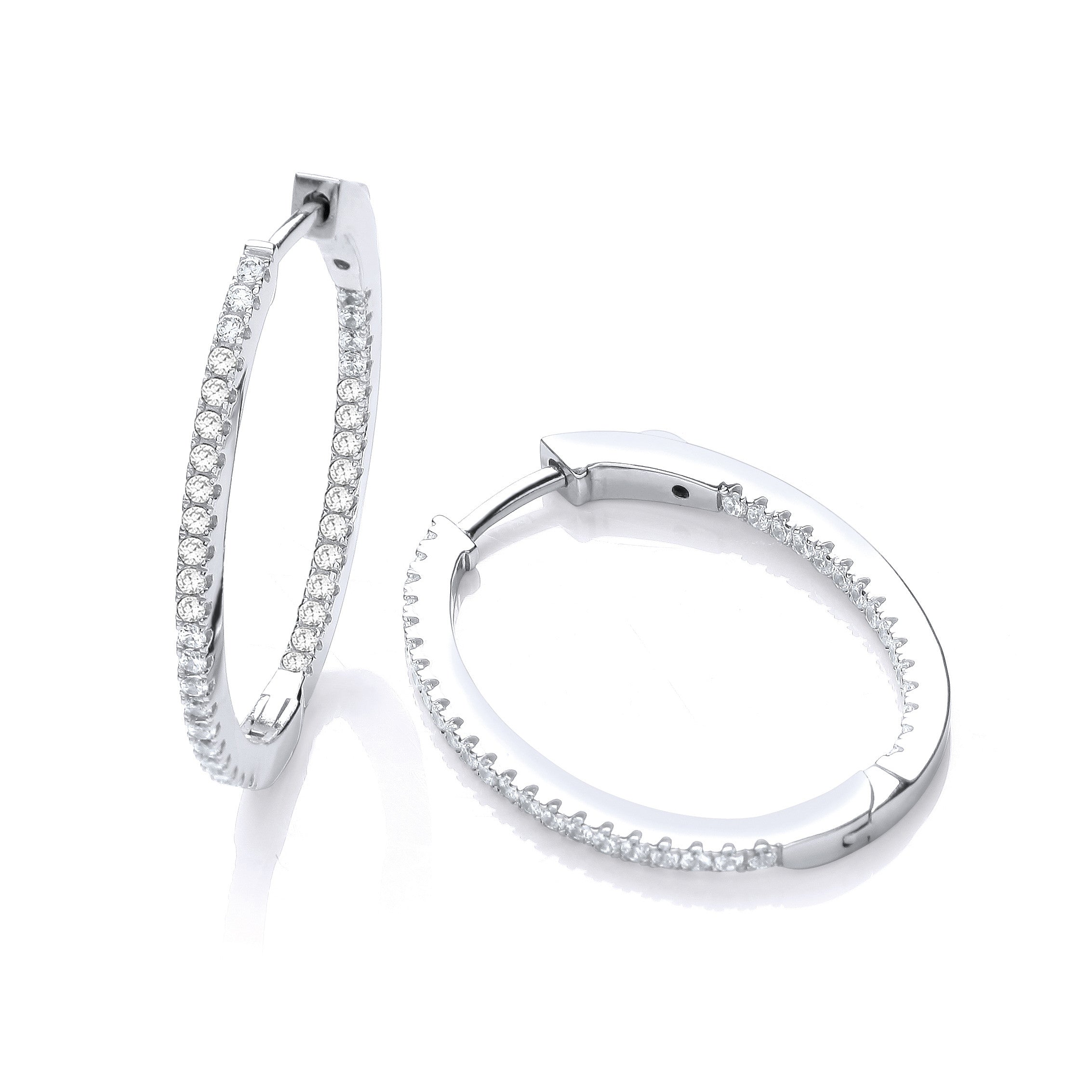 Micro Pave' Oval Hoop Cubic Zirconia Earrings - Silver