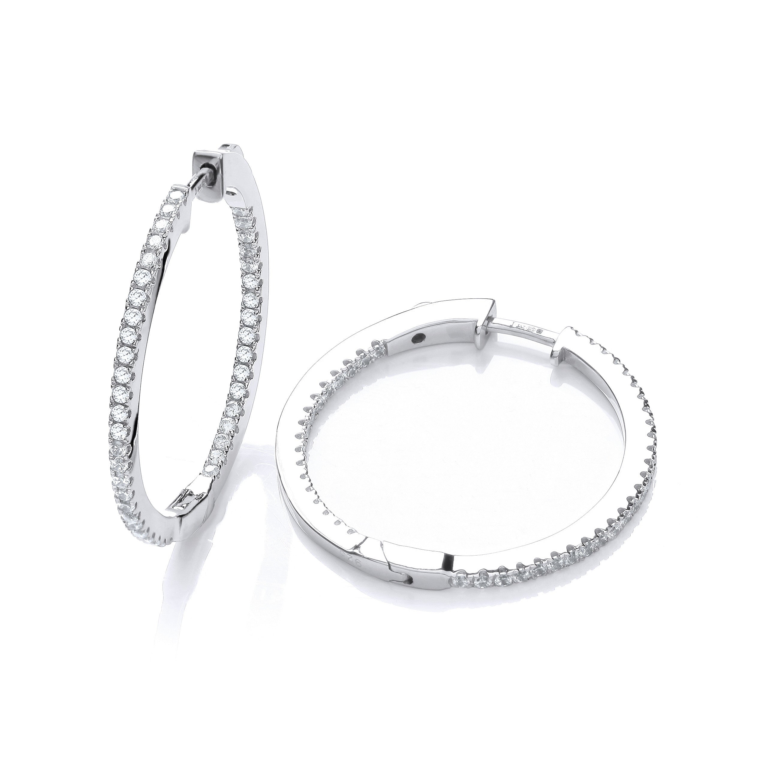Micro Pave' Round Hoop Cubic Zirconia Earrings - Silver
