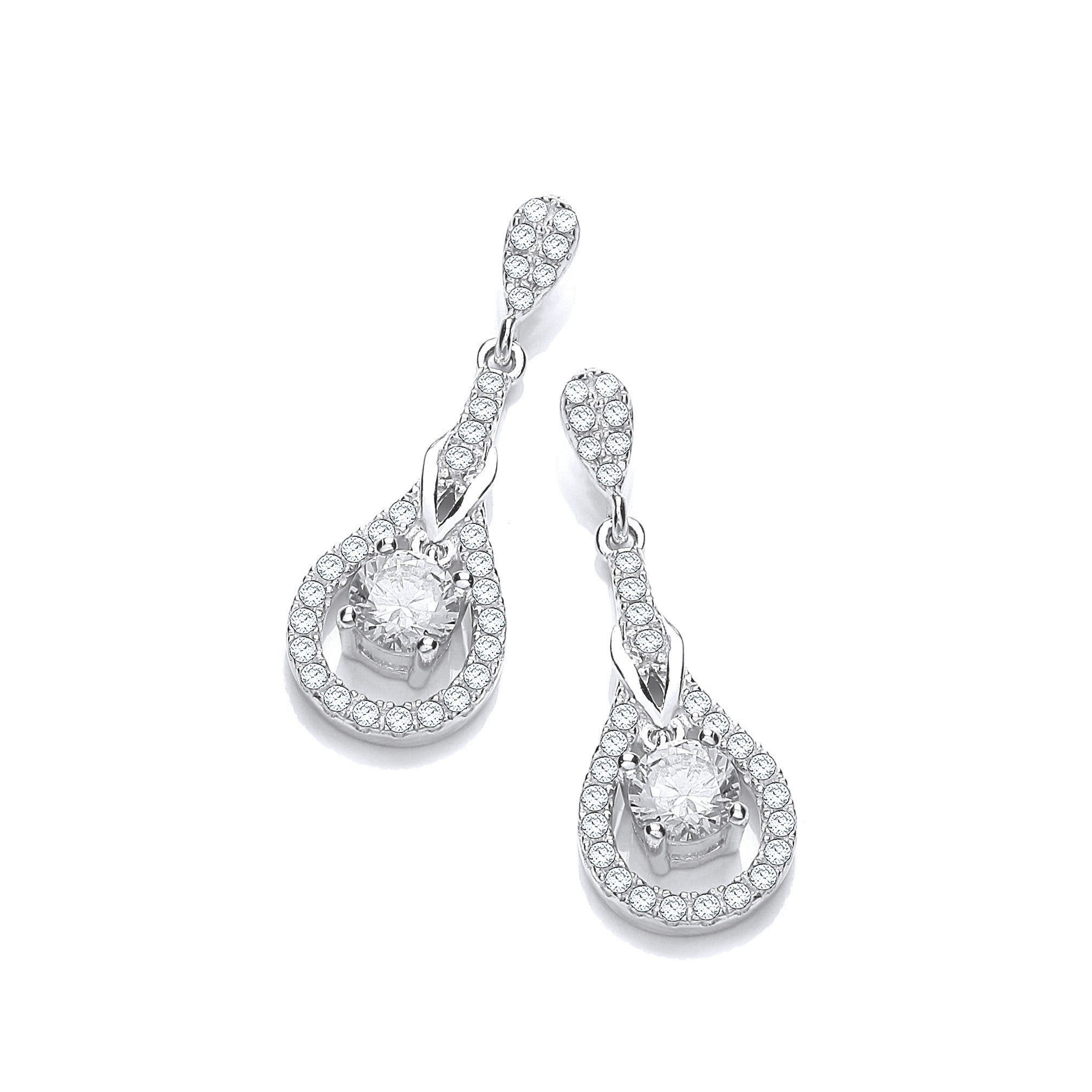 Micro Pave' Teardrop Cubic Zirconia Earrings - Silver