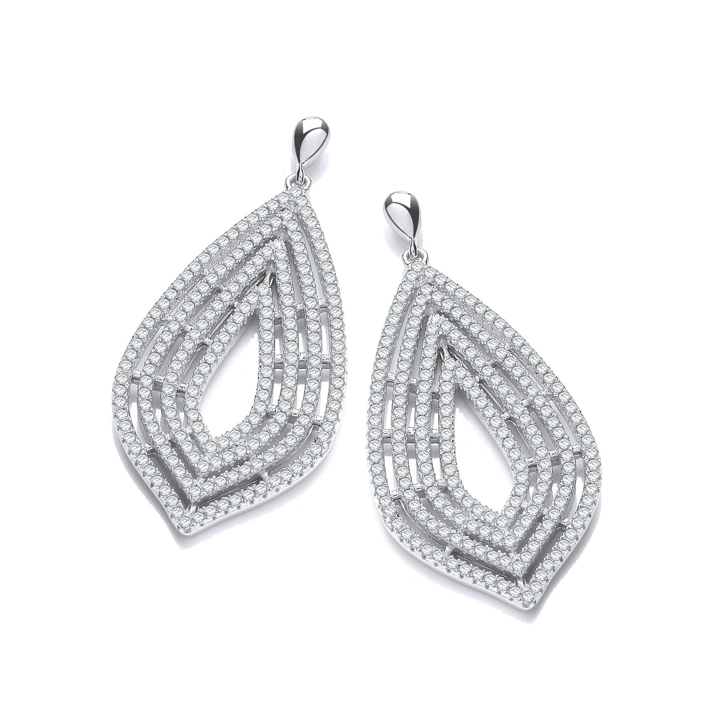 Micro Pave' Cubic Zirconia Large Drop Earrings - Silver