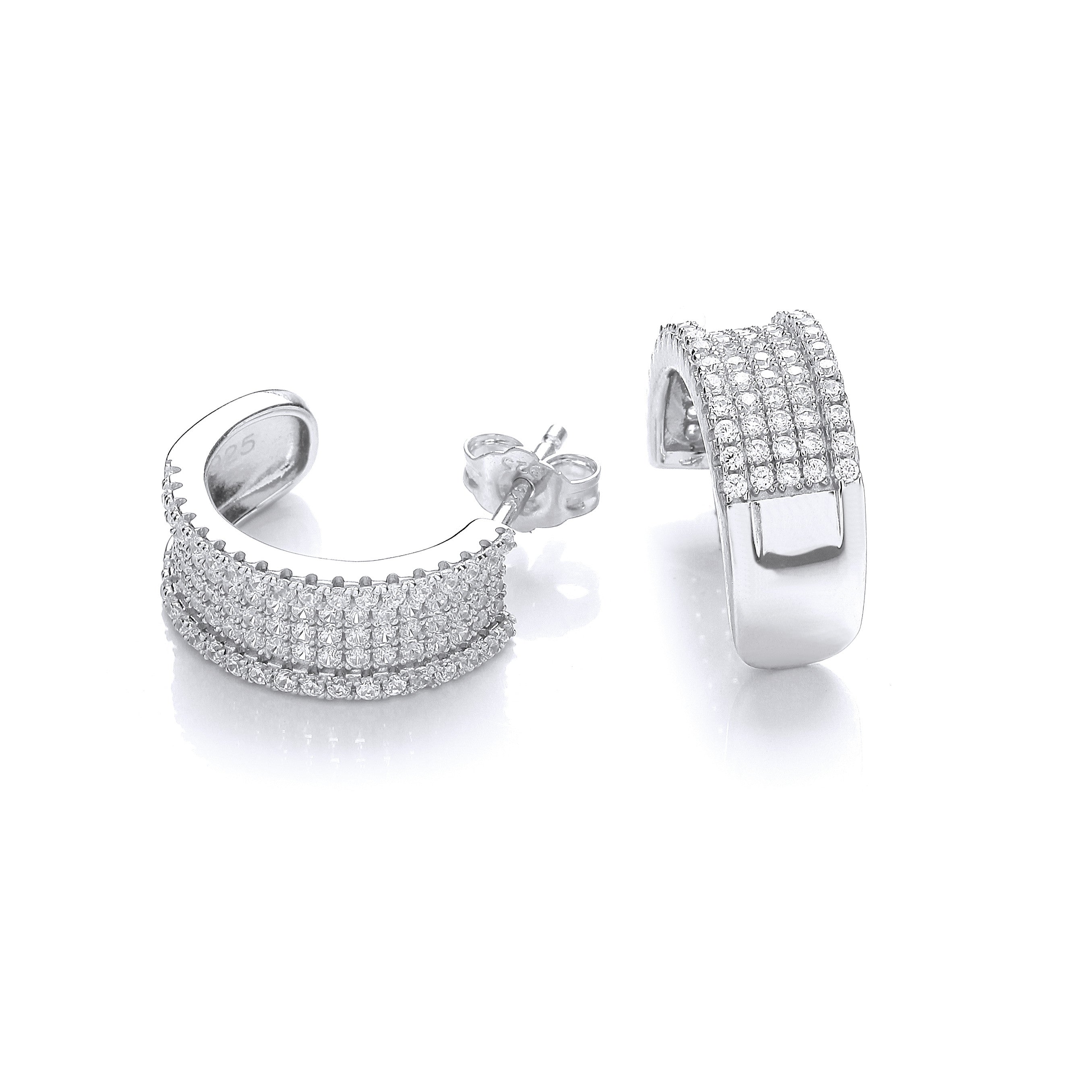 Micro Pave' 5 Row Cubic Zirconia Earrings - Silver
