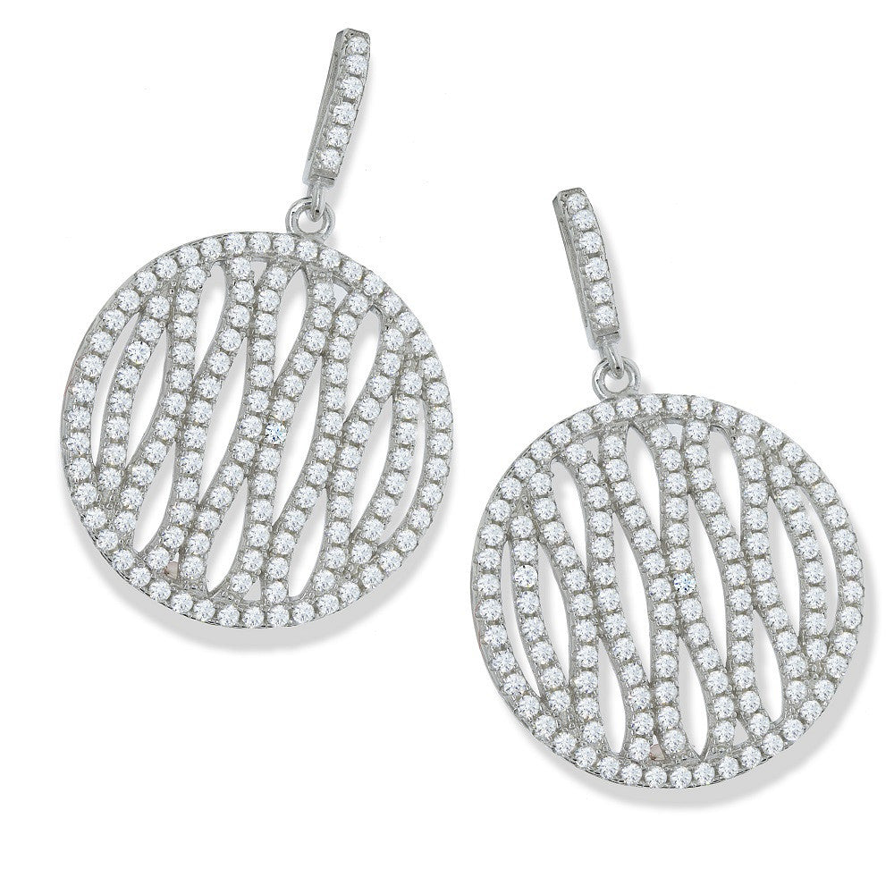 Micro Pave Fancy Round Drop Cubic Zirconia Earrings - Silver