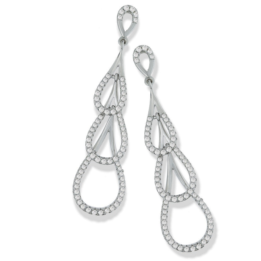 Micro Pave Step Down Drop Cubic Zirconia Earrings - Silver