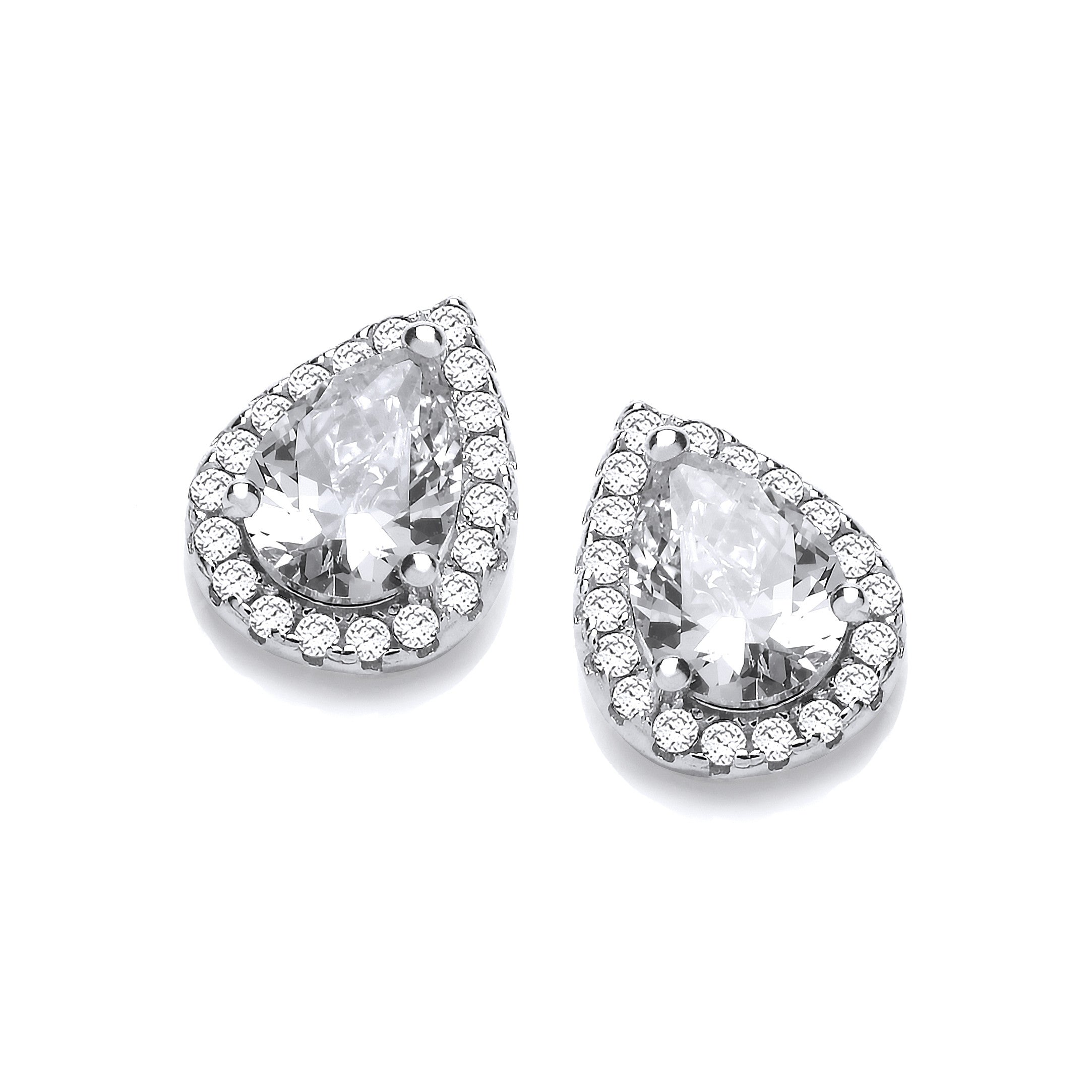 Teardrop Clear Cubic Zirconia Stud Earrings - Silver