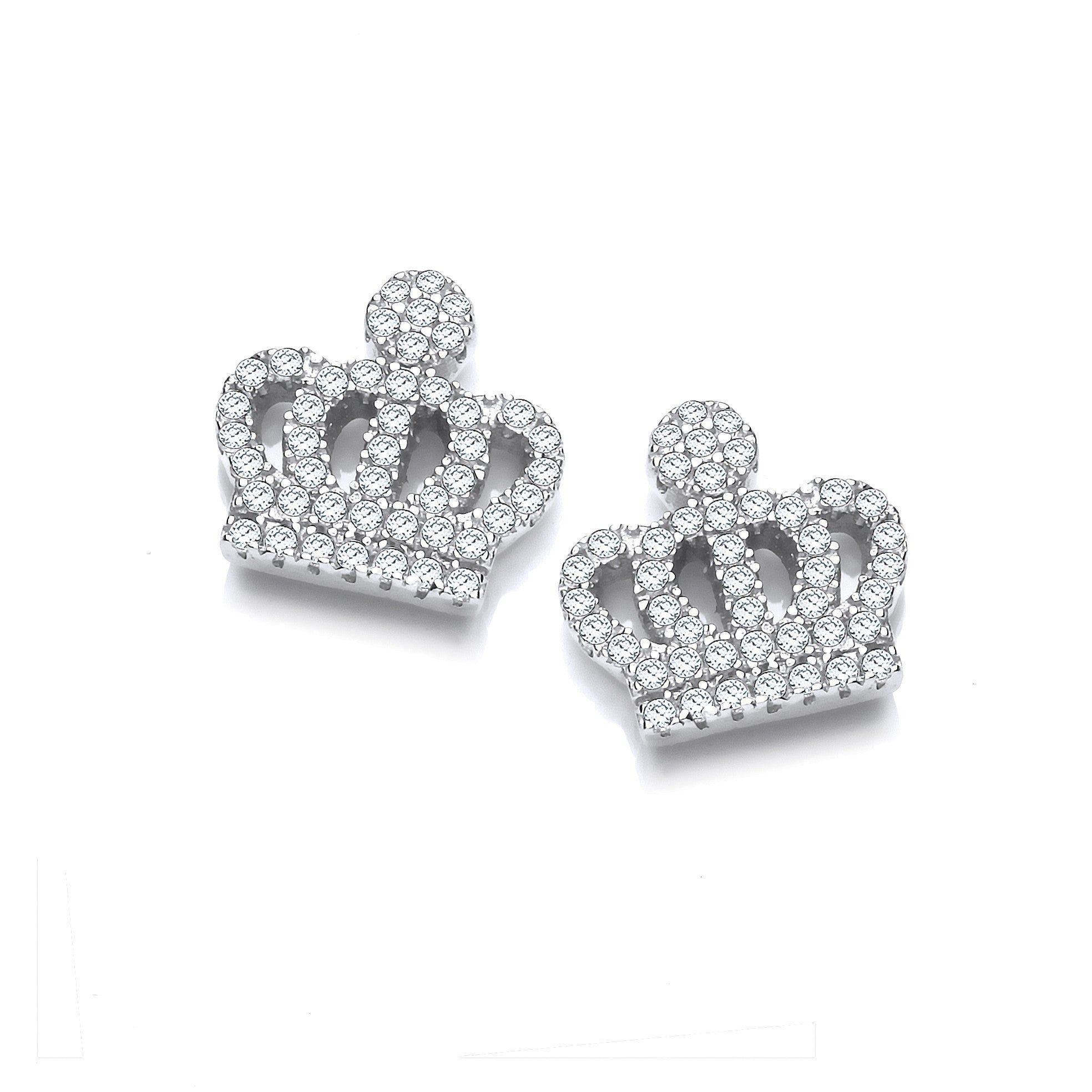 Micro Pave Cubic Zirconia Crown Stud Silver Earrings - Silver