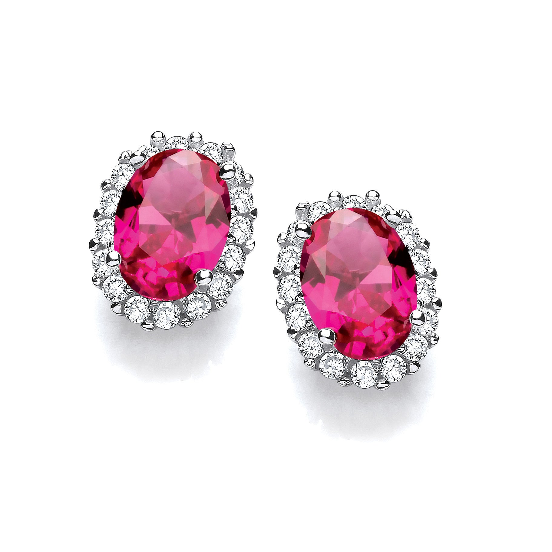 Oval Red Cubic Zirconia Stud Silver Earrings - Silver