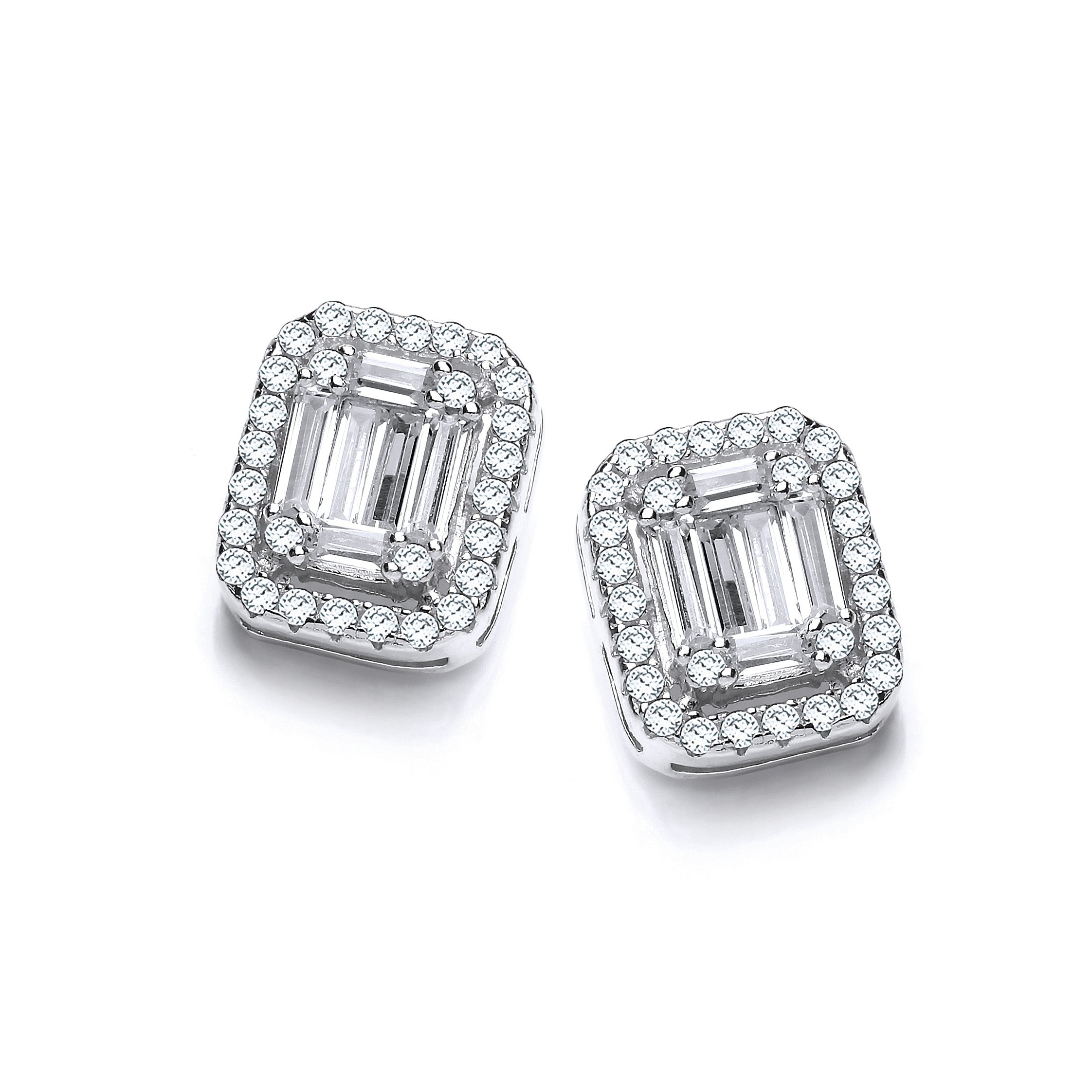 Emerald Look Created by Cubic Zirconia Baguettes, Silver Stud Earrings - Silver