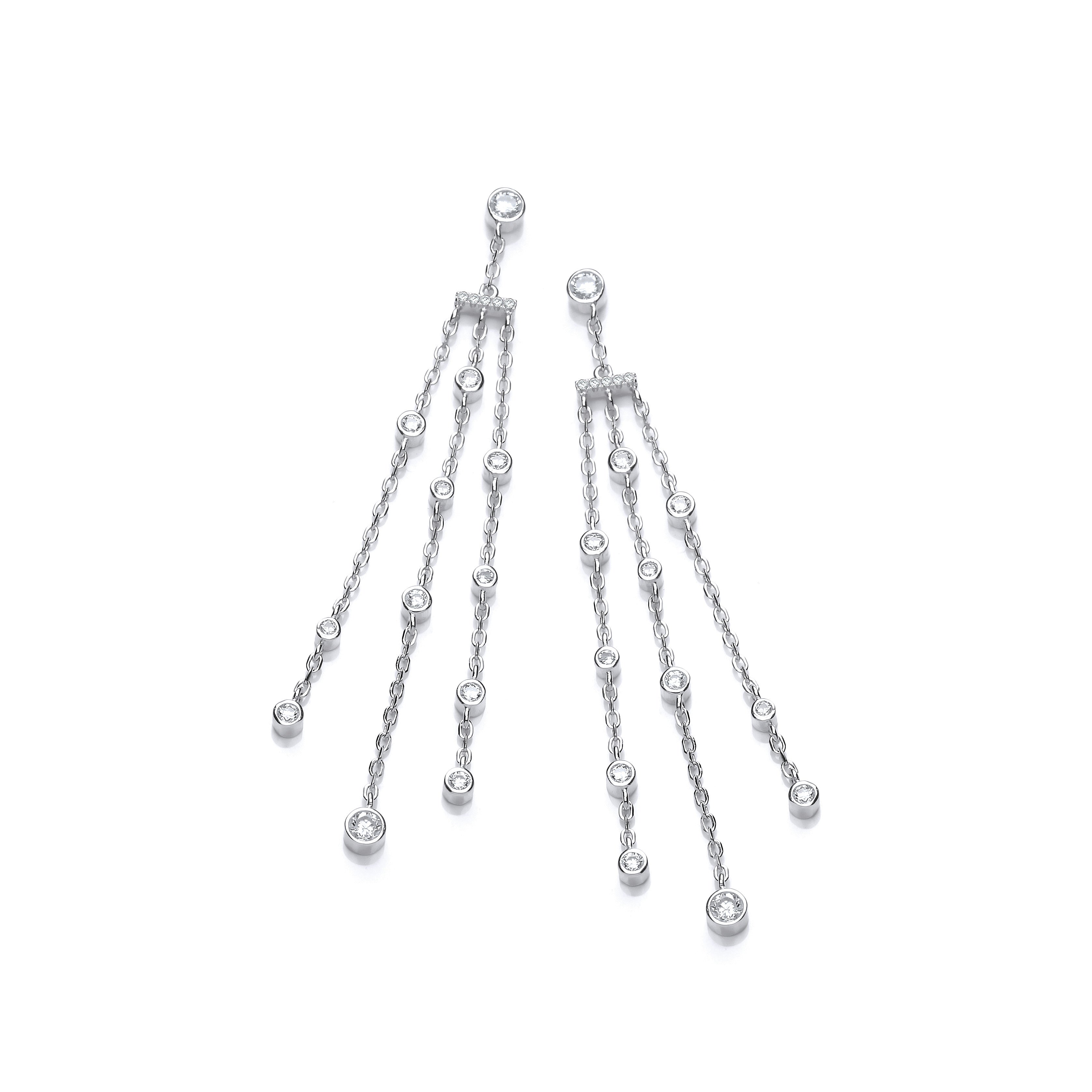Three Strings with Rubover Cubic Zirconias Silver Drop Earrings - Silver