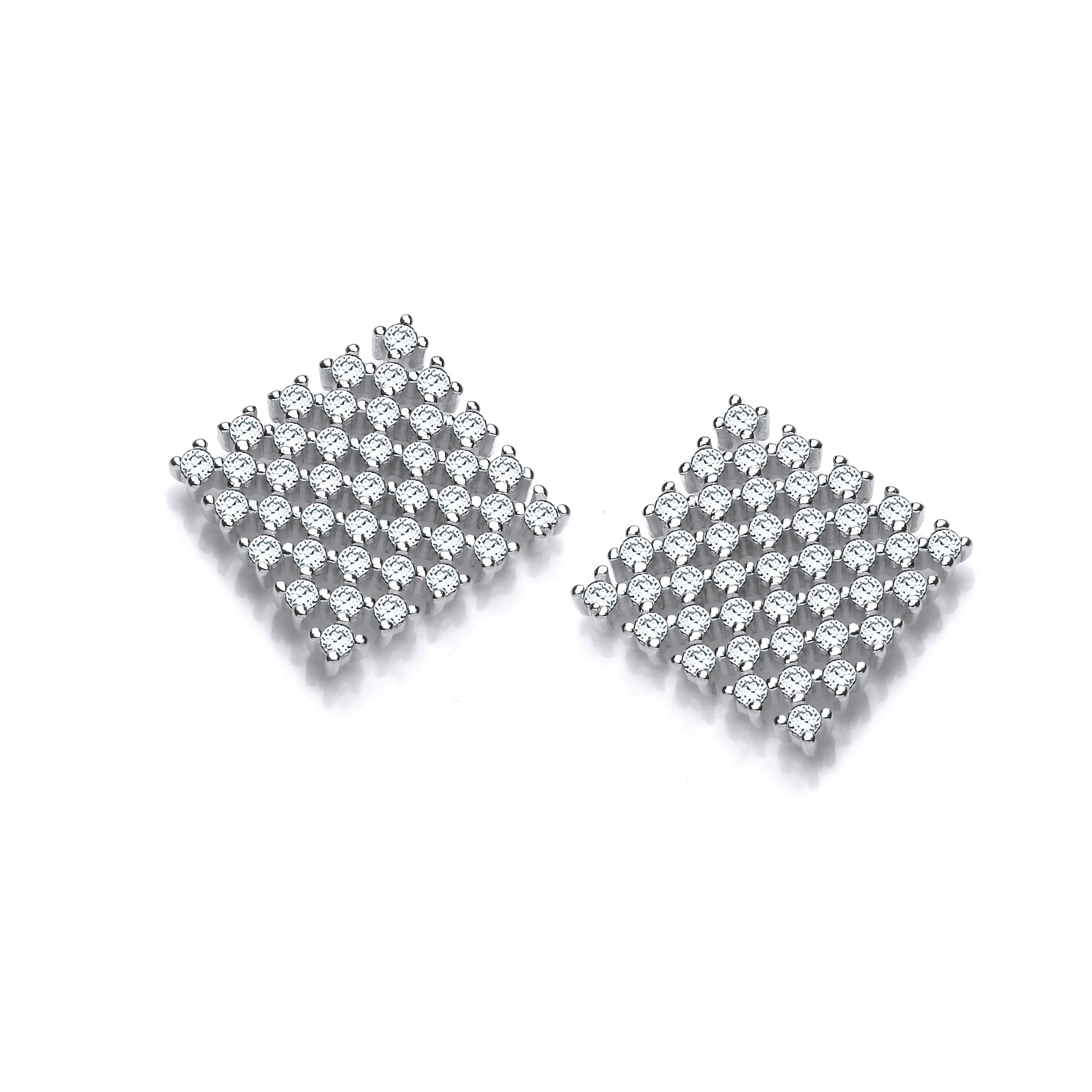 Three Multi Row Cubic Zirconia Stud Earrings - Silver