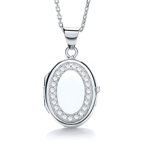 Oval Shape with Cubic Zirconia's Locket - Silver