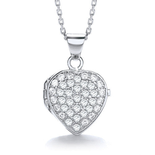 Heart Shape All Cubic Zirconia's on Front Locket - Silver