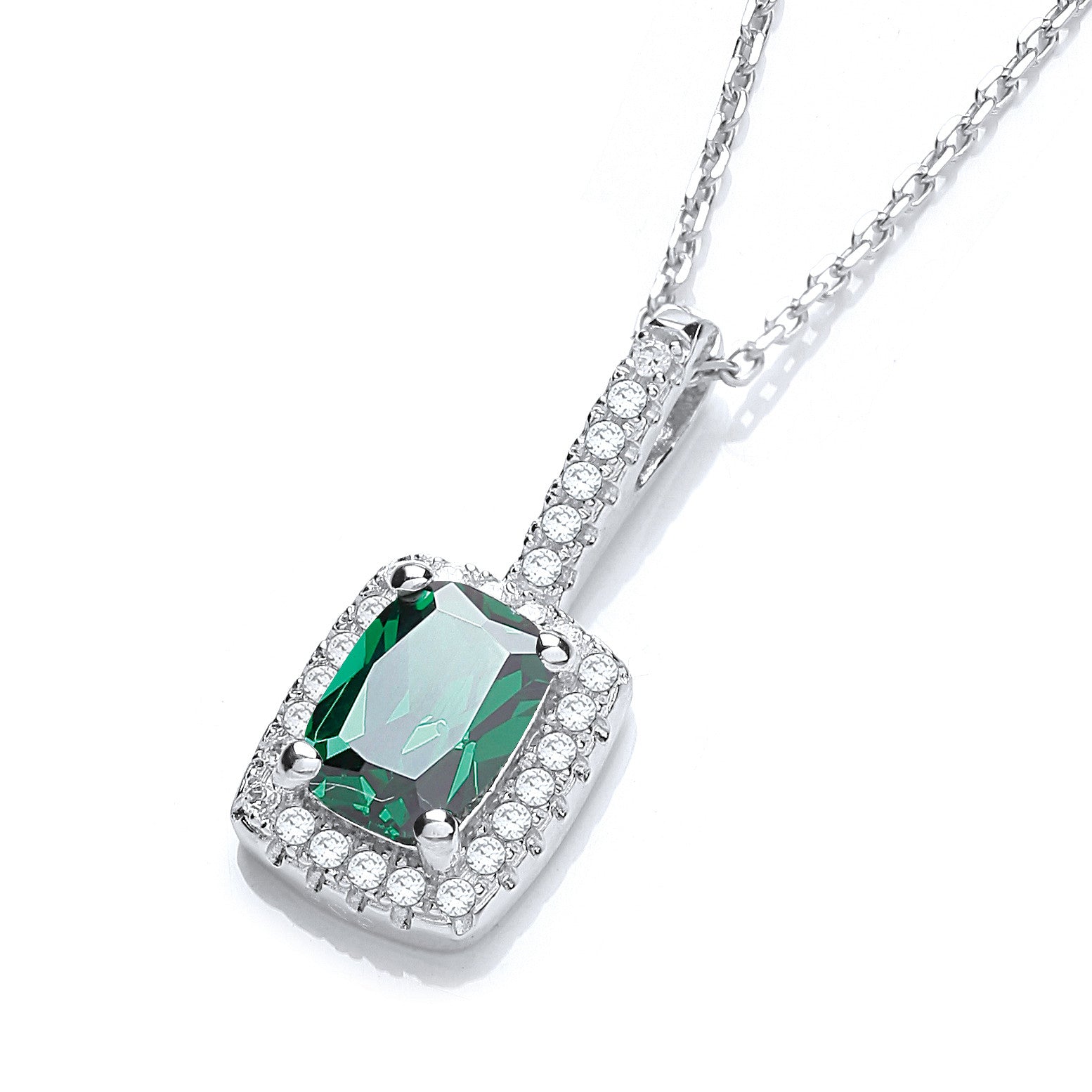 Micro Pave' Fancy Pendant Green Small Cubic Zirconia with 18" Chain - Silver
