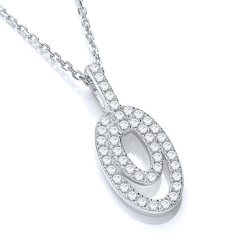 Micro Pave' Fancy Pendant Cubic Zirconia with 18" Chain - Silver