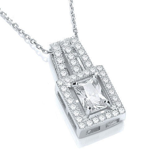 Square Shape Cluster Cubic Zirconia Pendant with 18" Chain - Silver