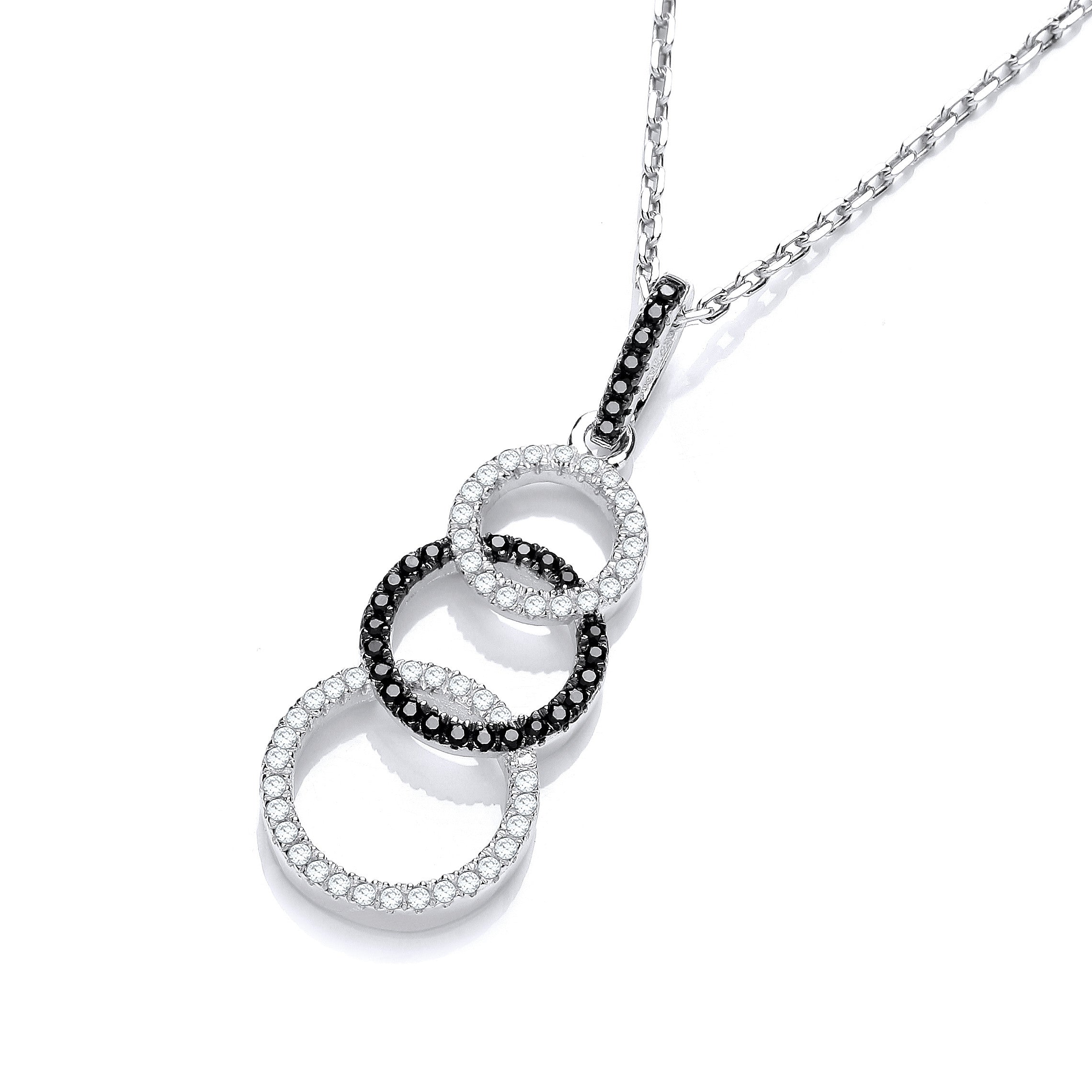 Micro Pave' Black & White Cubic Zirconia Drop Pendant with 18" Chain - Silver
