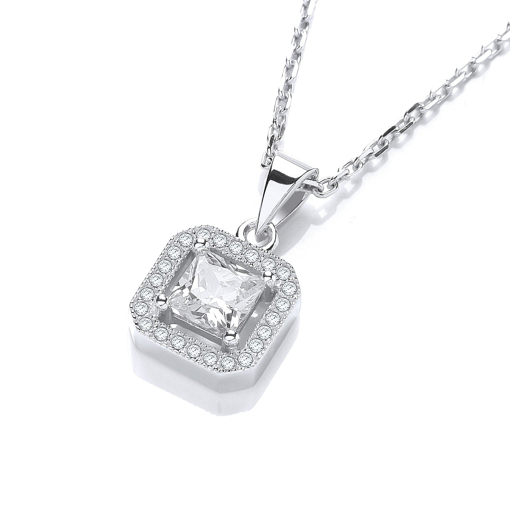 Micro Pave' Princess Cut Pendant with 18" Chain - Silver