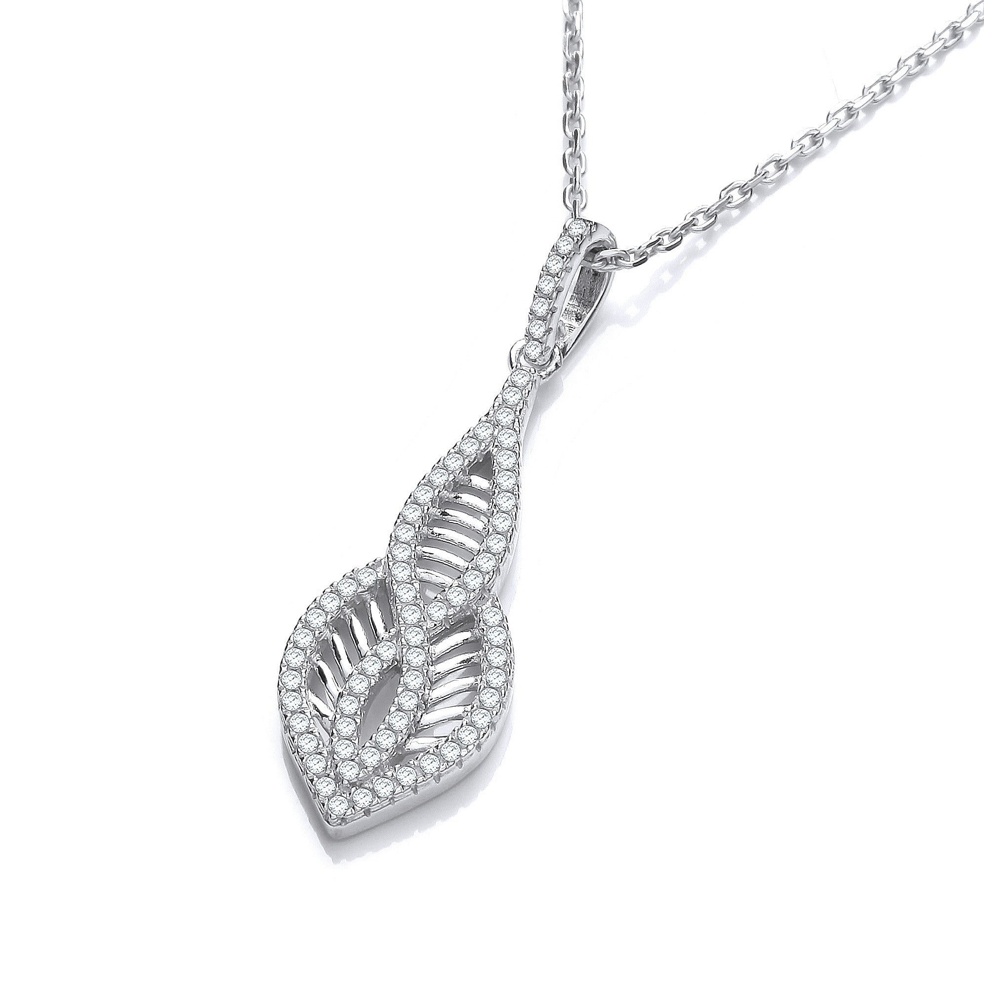 Micro Pave' Cubic Zirconia Teardrop Pendant with 18" Chain - Silver