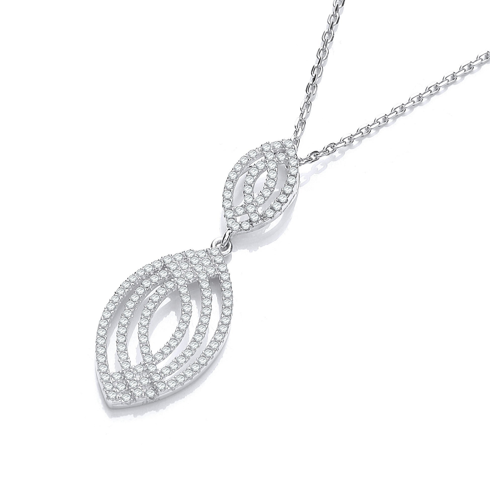 Micro Pave' Fancy Cubic Zirconia Pendant with 18" Chain - Silver