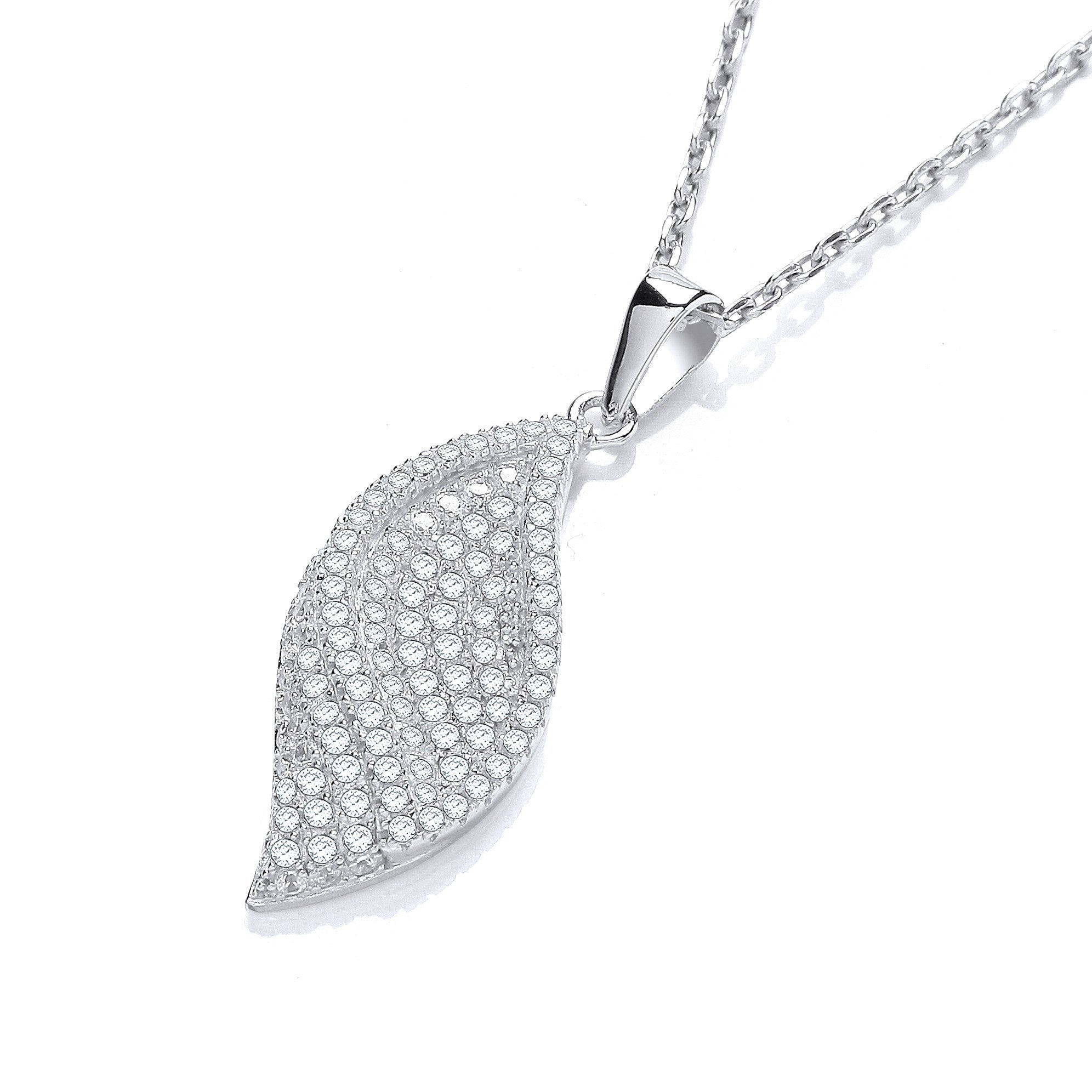 Micro Pave' Leaf Cubic Zirconia Pendant with 18" Chain - Silver