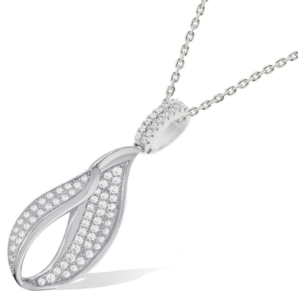 Micro Pave Fancy Cubic Zirconia Pendant with 18" Chain - Silver