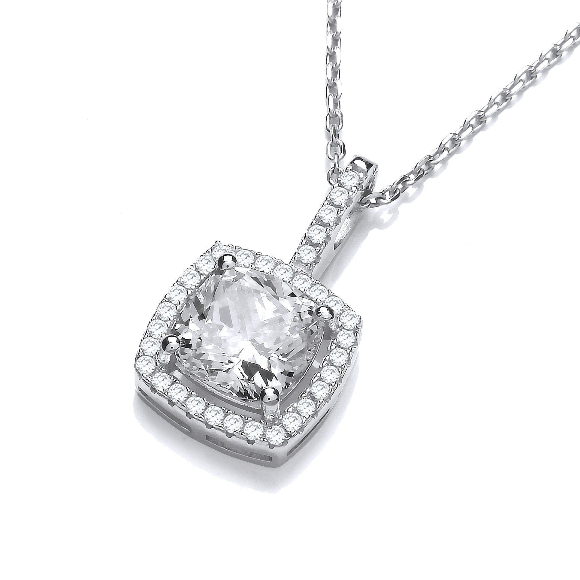 Micro Pave Princess Cut Cubic Zirconia Pendant with 18" Chain - Silver