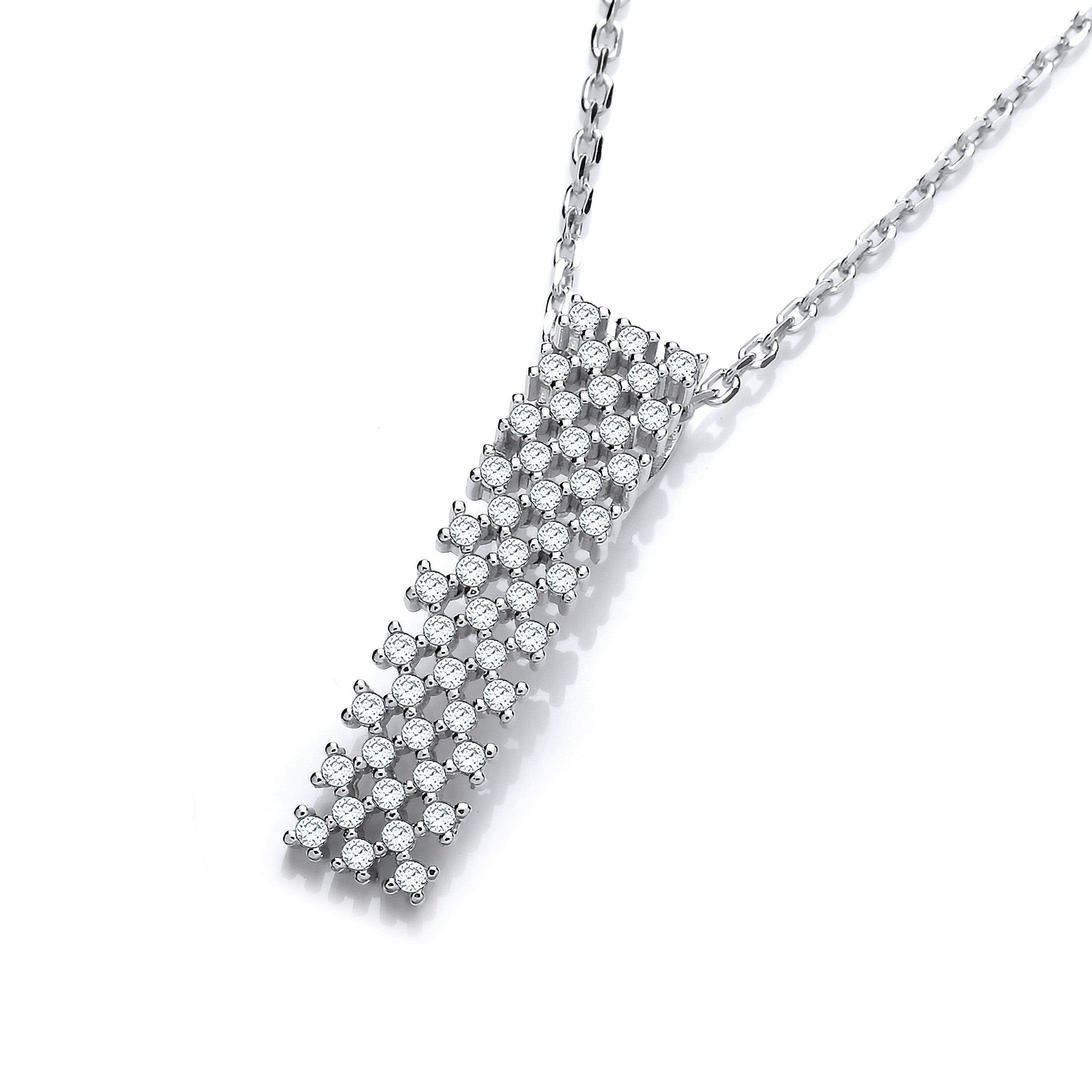 Micro Pave Multi Row Cubic Zirconia Pendant with 18" Chain - Silver