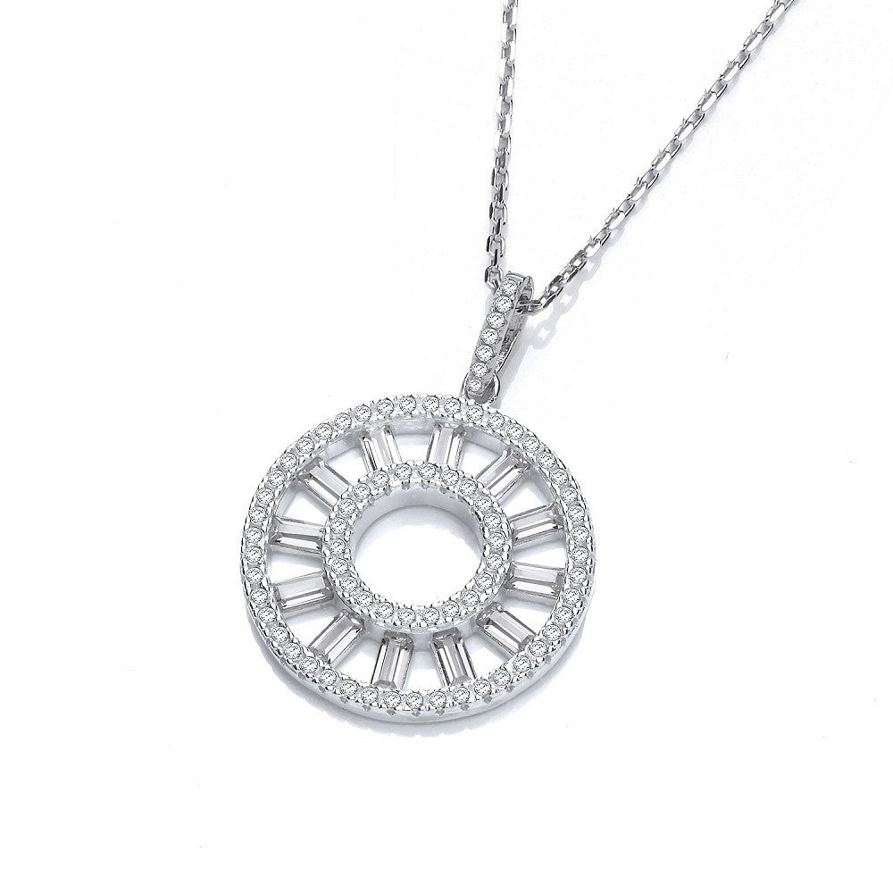 Circle of Life Round & Baguette Cubic Zirconia Pendant with 18" Chain - Silver