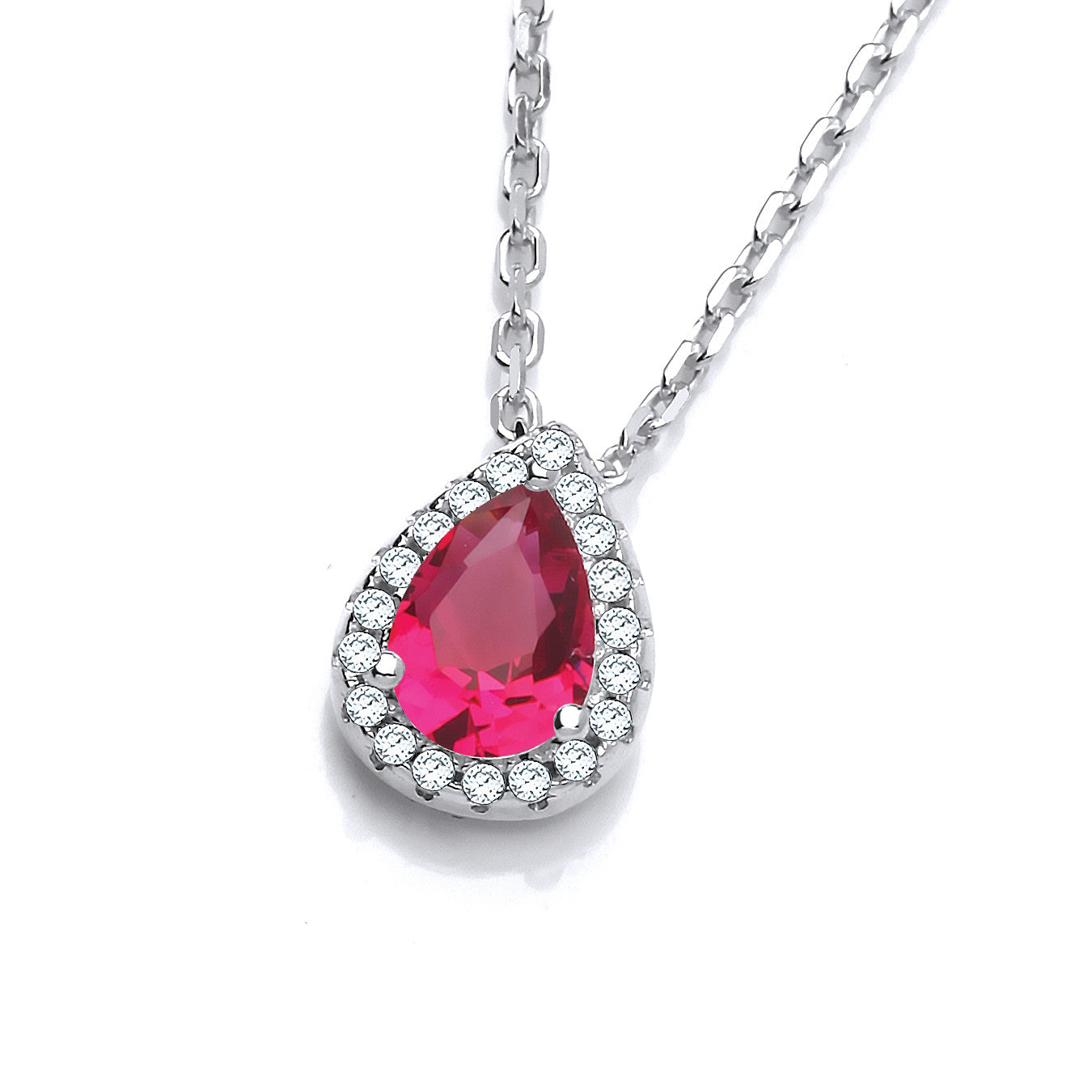 Teardrop Red Cubic Zirconia Pendant with 18" Chain - Silver