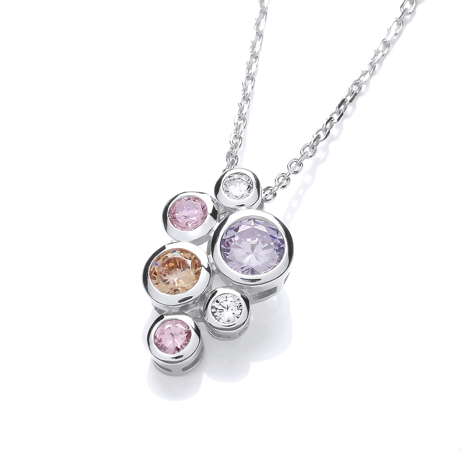 Pendentif chaîne en argent avec oxydes de zirconium multicolores sertis clos