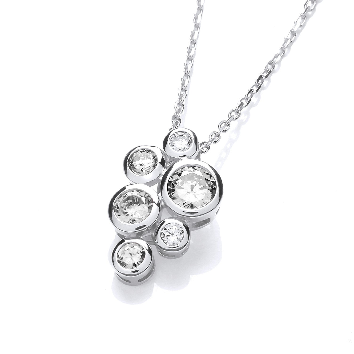 Timeless Rubover set Cubic Zirconias Pendant with Chain - Silver