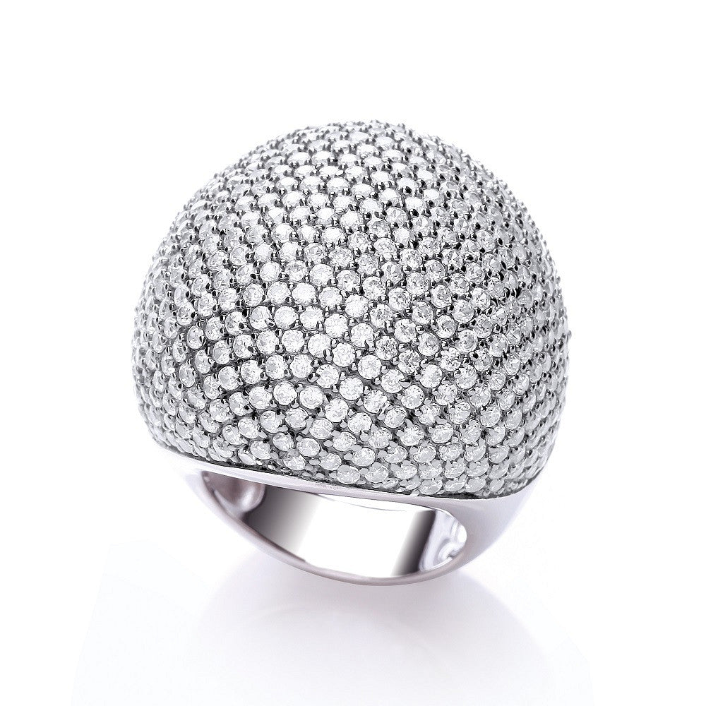 Micro Pave' Big Cocktail Ring 503 White Cubic Zirconia - Silver