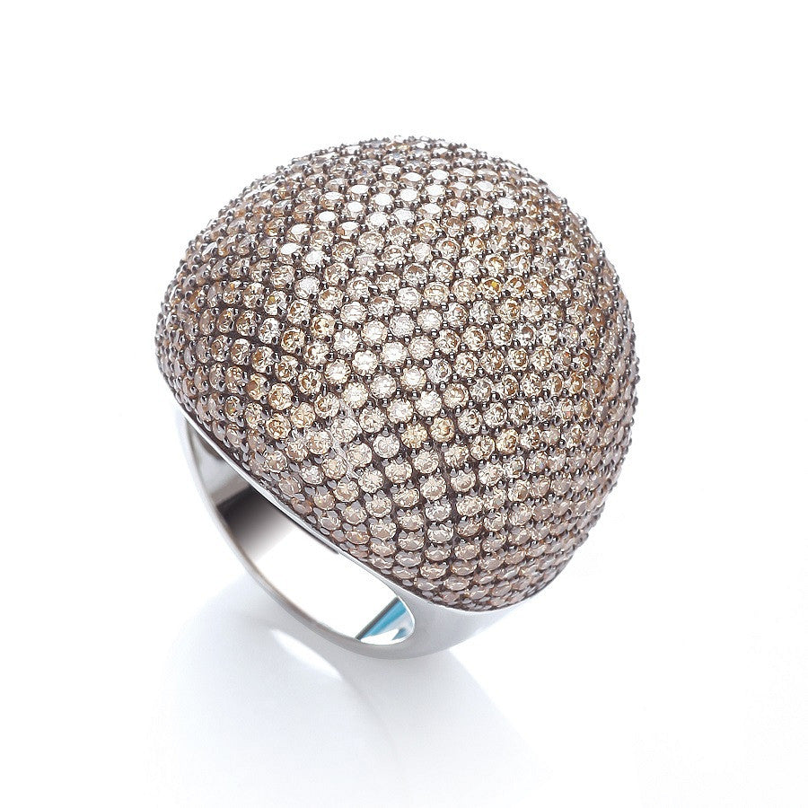 Micro Pave' Big Cocktail Ring 503 Champagne Cubic Zirconia - Silver