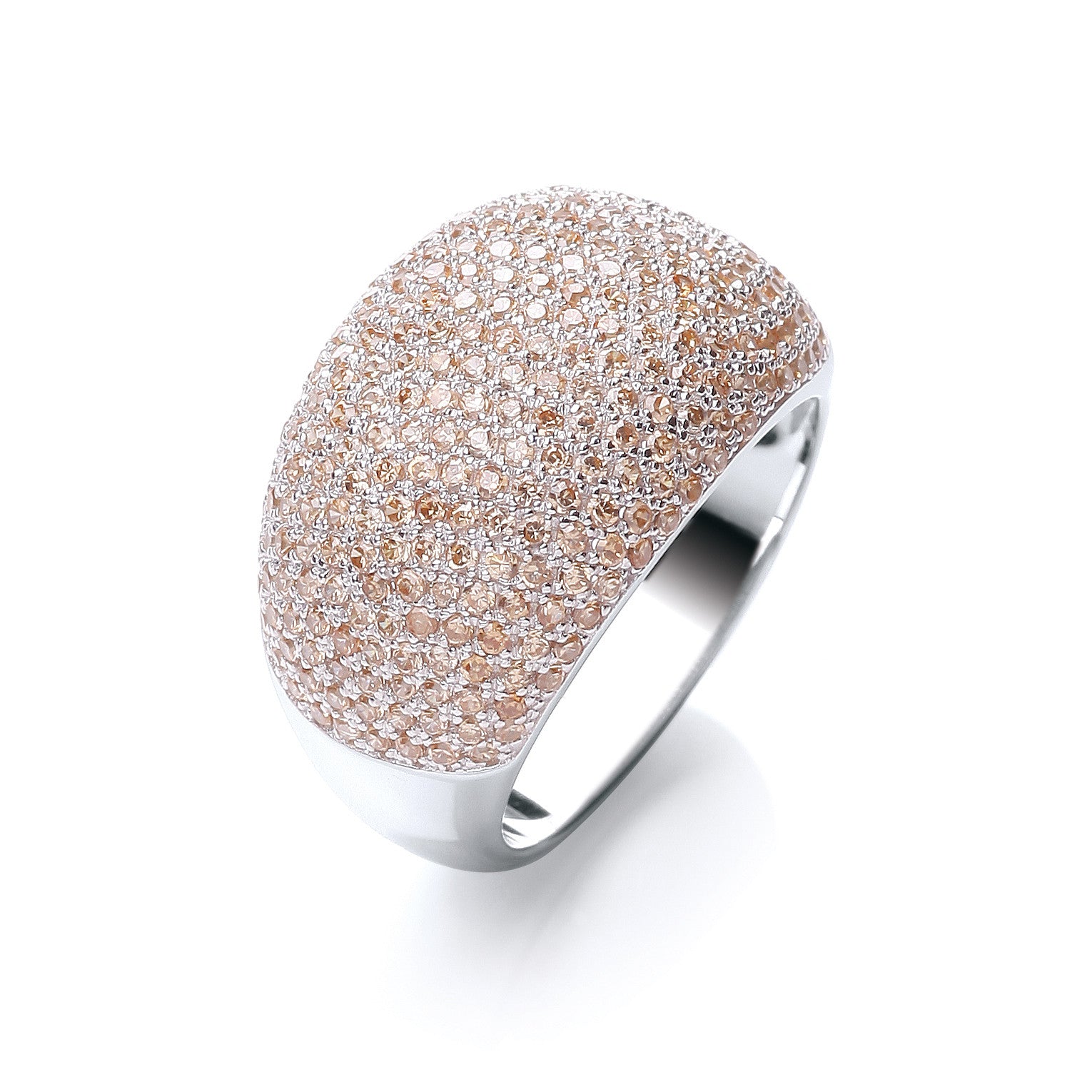 Micro Pave' Cocktail Ring 283 Champagne Cubic Zirconia - Silver