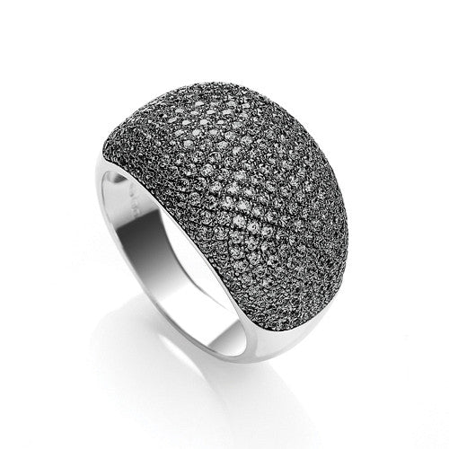 Micro Pave' Cocktail Ring 283 Black Cubic Zirconia - Silver