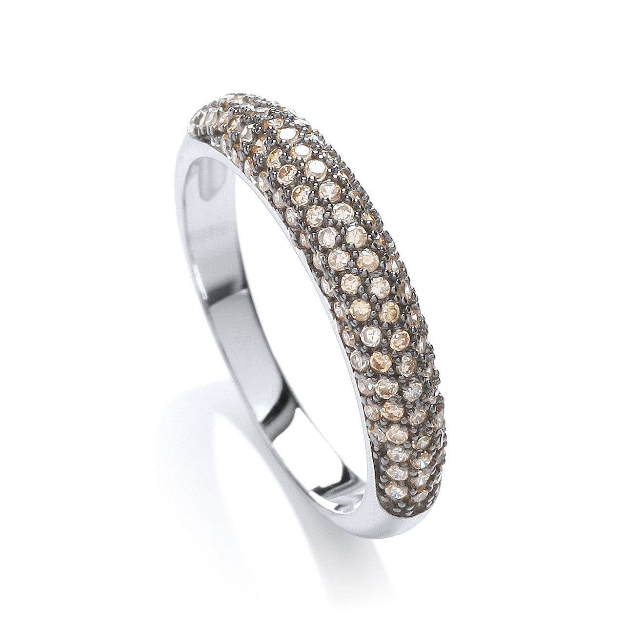 Micro Pave' Dome Ring Champagne Cubic Zirconia - Silver