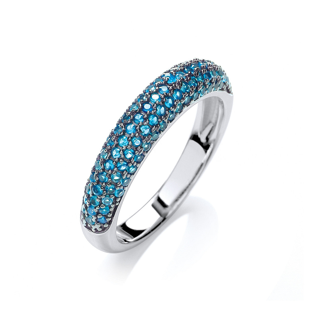 Micro Pave' Dome Ring Light Blue Cubic Zirconia - Silver