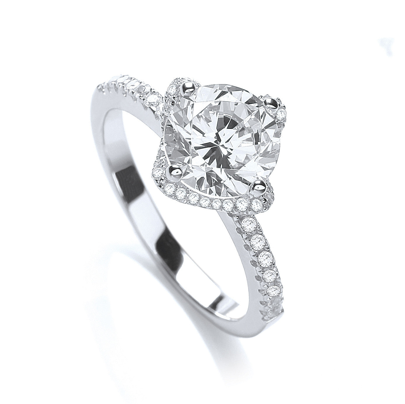 Micro Pave' High setting S/S Ring Cubic Zirconia on Shoulder - Silver