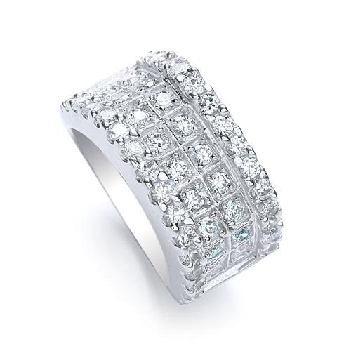 2 Step Round Brilliant Cubic Zirconia Ring - Silver